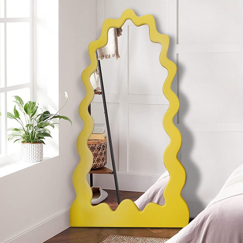 Modern Aesthetic Wavy Yellow Frame Floor Mirror - CharmyDecor