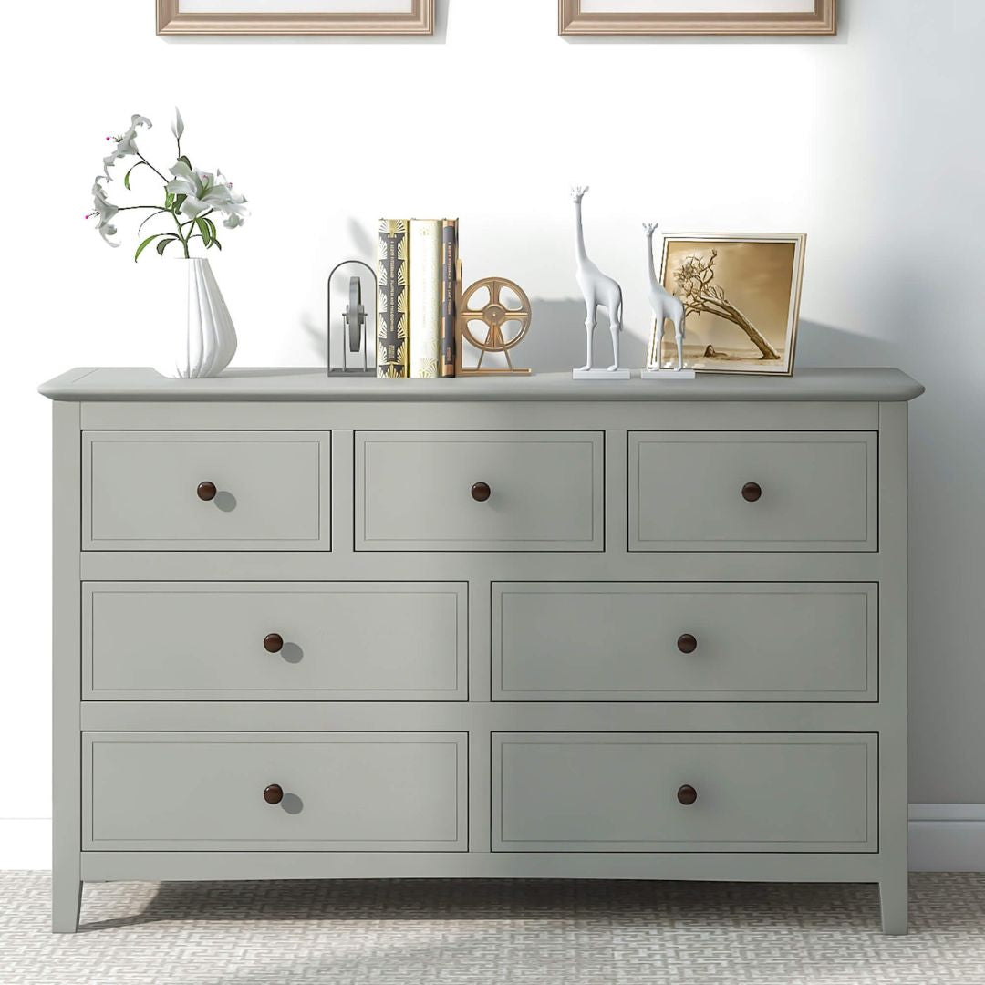 Modern Gray Solid wood 7-Drawer Dresser - CharmyDecor- CharmyDecor