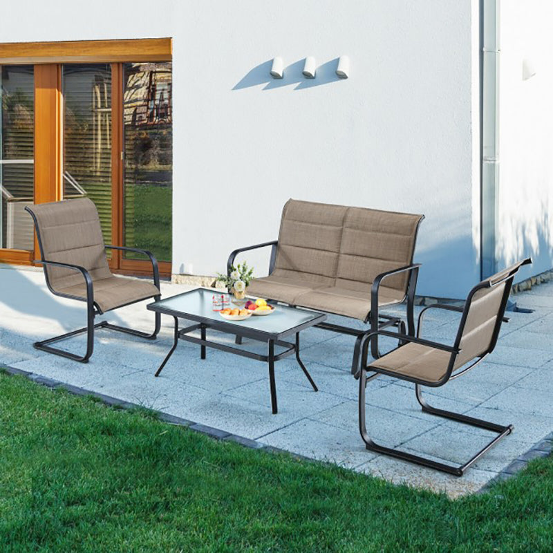 Modern Patio Conversation Set with Padded Loveseat