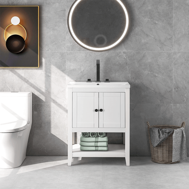 Modern White Sleek Bathroom Vanity Cabinet - CharmyDecor