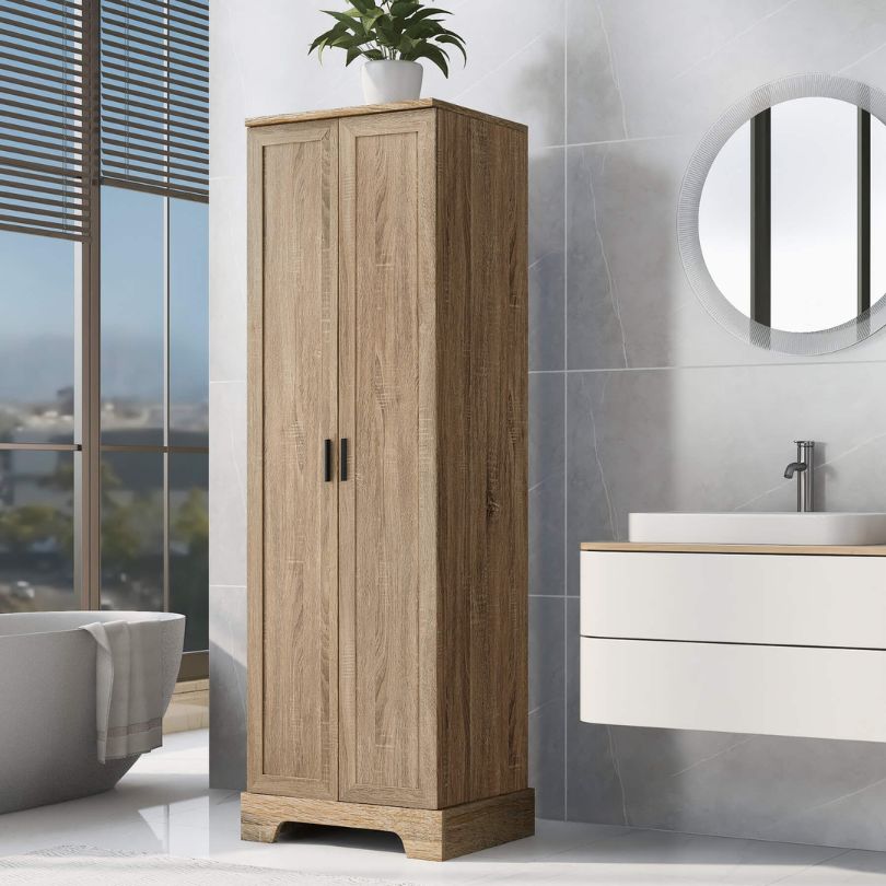 Tall Brown Storage with 2 doors and Adjustable Shelves for Bathroom CharmyDecor
