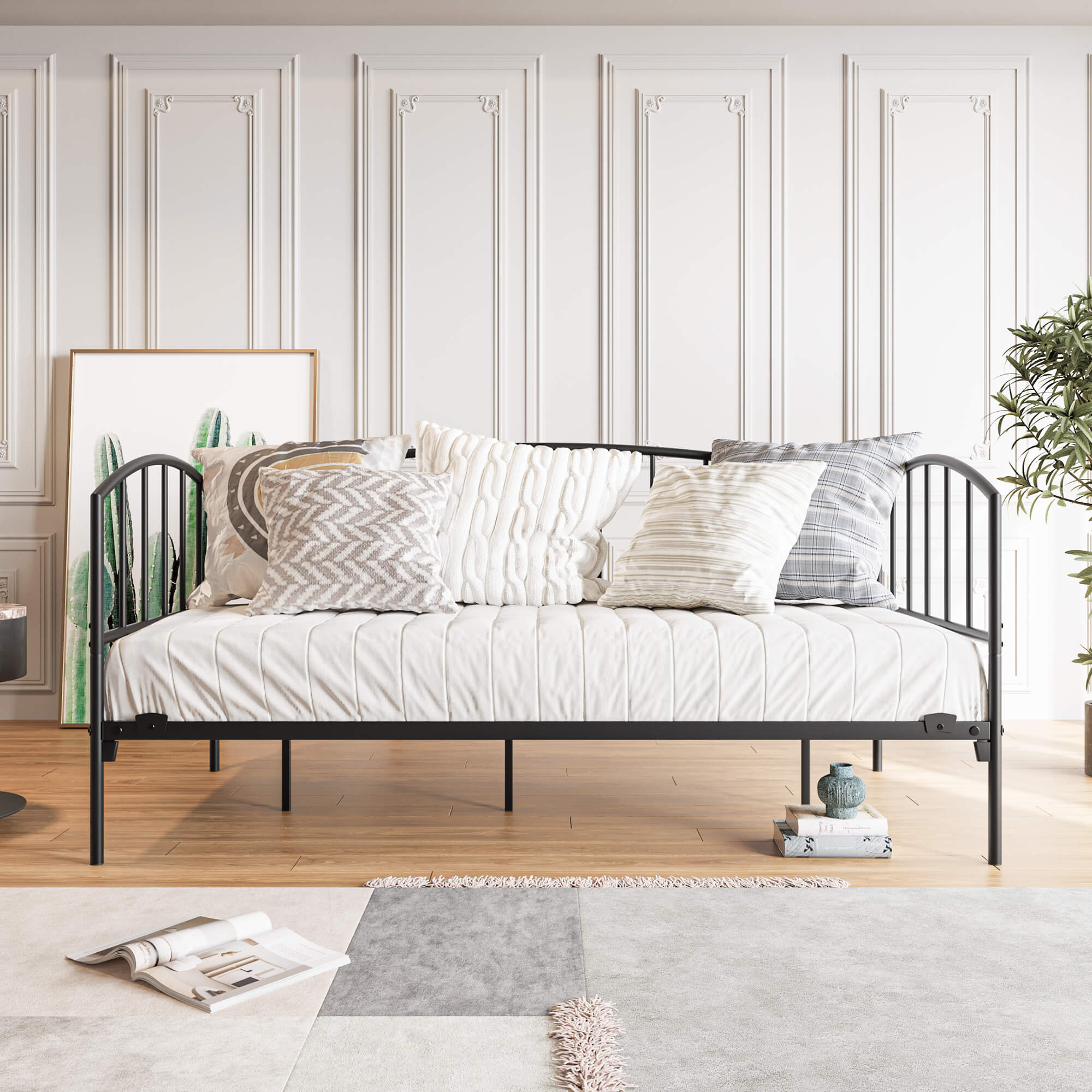 Twin Size Metal Daybed Frame, Black Sofa Bed