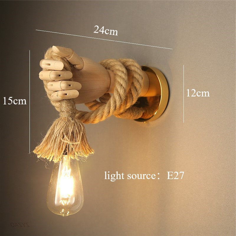 Unique Hand-Shape Hemp Rope Wall Lamp for Industrial Loft – CharmyDecor