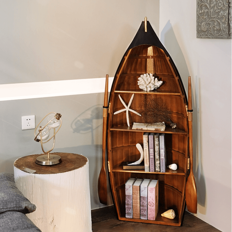 Boat Shaped Wooden Wine Rack and Bookshelf CharmyDecor 135 x 57cm CharmyDecor