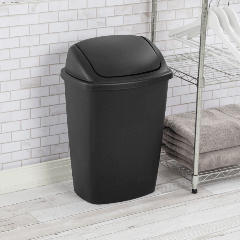 Black SwingTop Plastic Wastebasket CharmyDecor