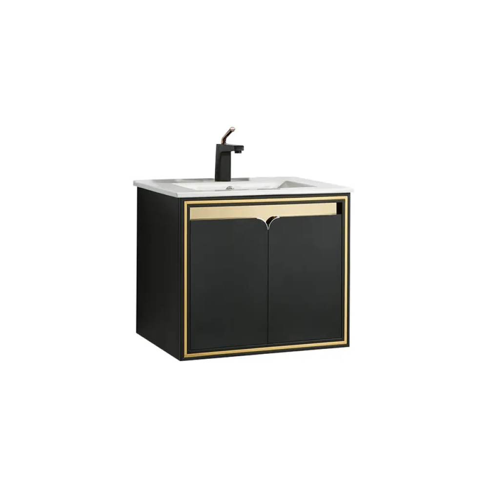 Black & Gold Floating Bathroom Vanity CharmyDecor